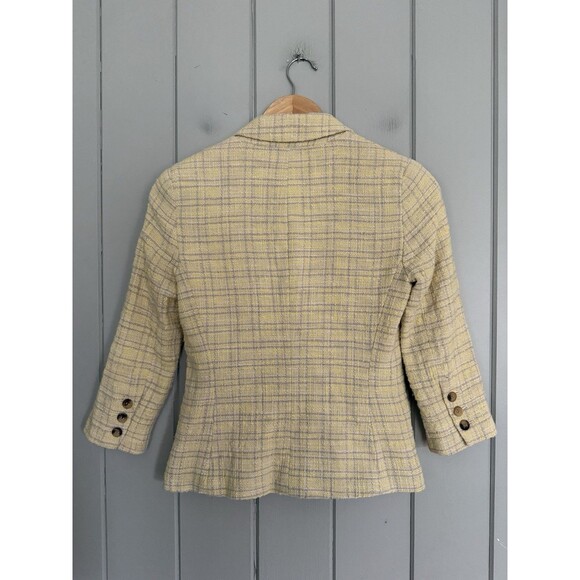 Theory Butter Yellow Plaid Tweed Blazer Jacket 0 3/4 Sleeve Cotton Lined Y2K - Picture 6 of 7